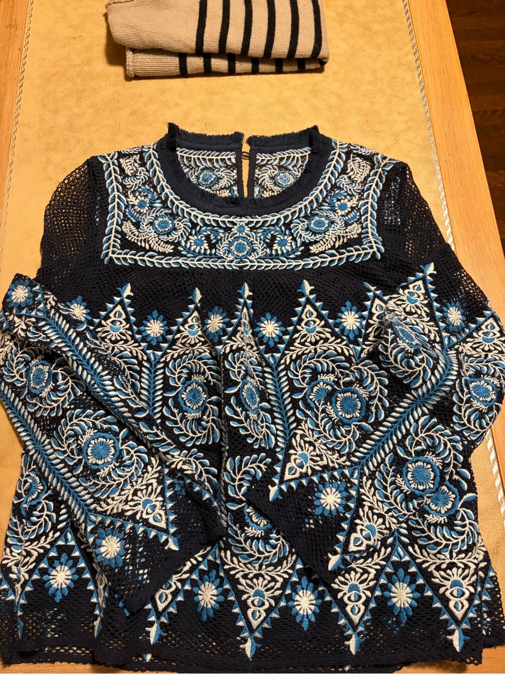 SEA New York Women’s Navy Blue Embroidered Crochet Top - Floral Detail